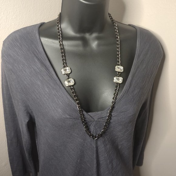 Heavy Metal And Glass Black Chain Necklace 30 Inches - Picture 3 of 14